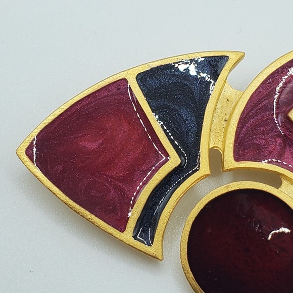 ACTV Vintage Enamel Brooch Gold Tone Geometric Modernist 80s Statement - Picture 5 of 10